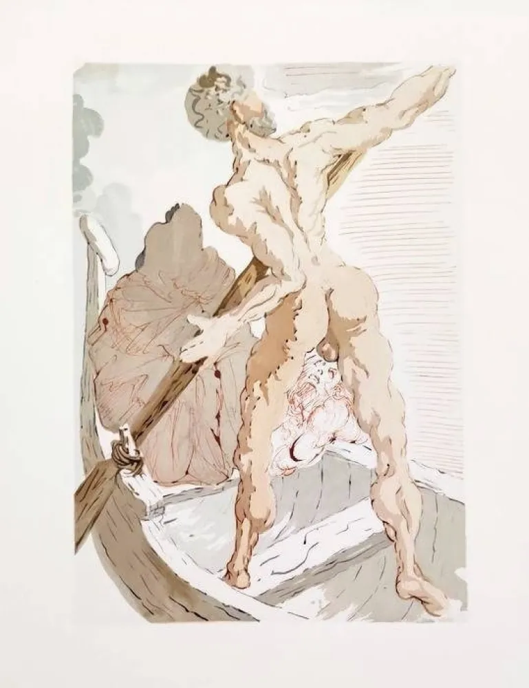 Gravure Sur Bois Dali - The Inferno, Canto 3 - Charon and the Shore of Acheron