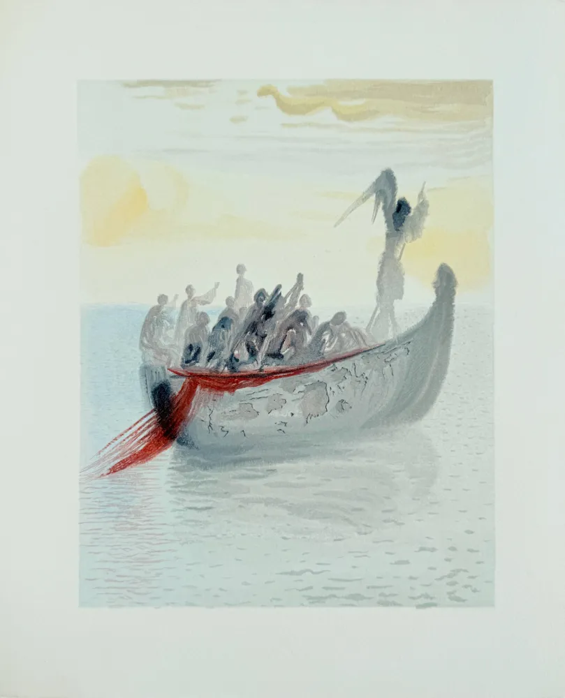 Gravure Sur Bois Dali - The Purgatory, Canto 2 - La Barque du Nocher