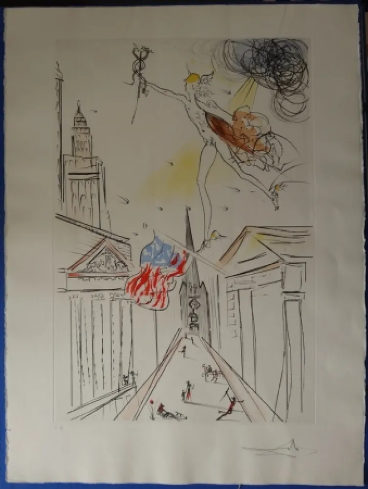 Eau-Forte Dali - Vue de Wall Street