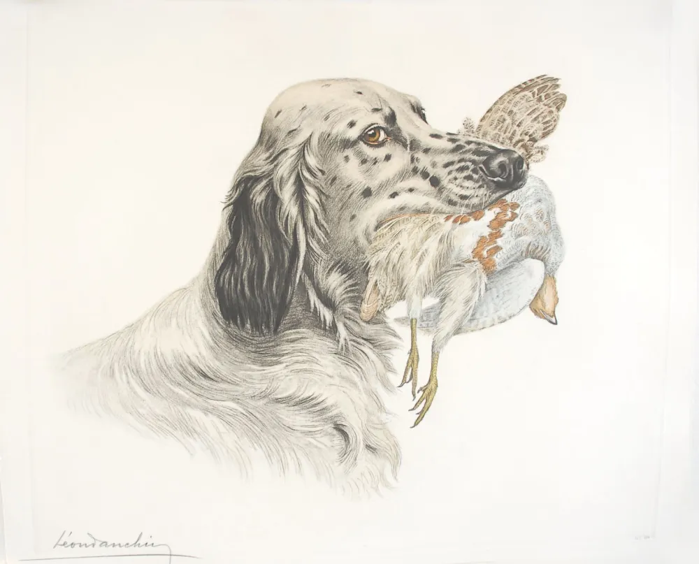Eau-Forte Danchin - 49 Setter et Perdrix - English Setter and Partridge (Original)