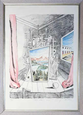 Aucune Technique De Chirico - Giorgio De Chirico (1888–1978) - Interno Metafisico - Watercolour on lithographic base, retouched in pencil and hand-coloured by the artist - 1969
