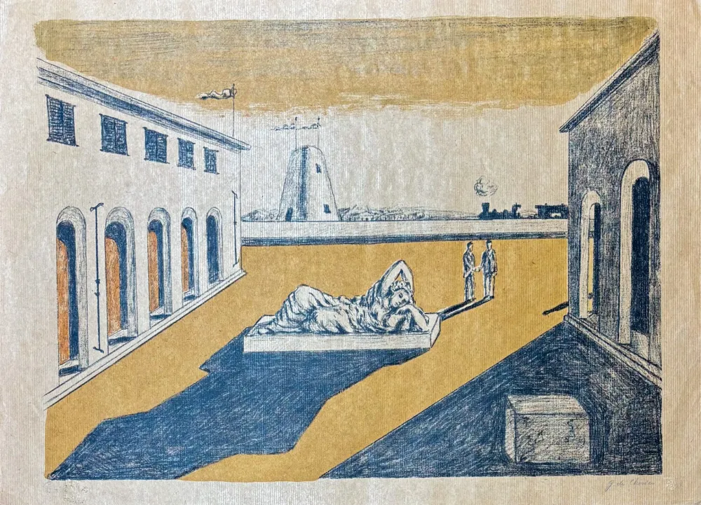 Lithographie De Chirico - Giorgio De Chirico (1888–1978) - Piazza d'Italia - Lithograph on straw paper - 1969