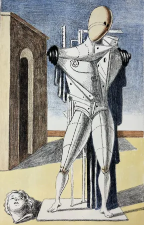 Lithographie De Chirico - Il Trovatore solitario ( manto blu )