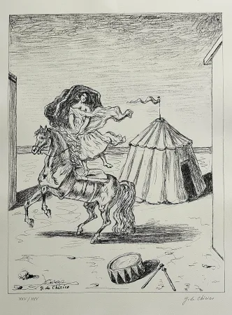 Lithographie De Chirico - La cavallerizza