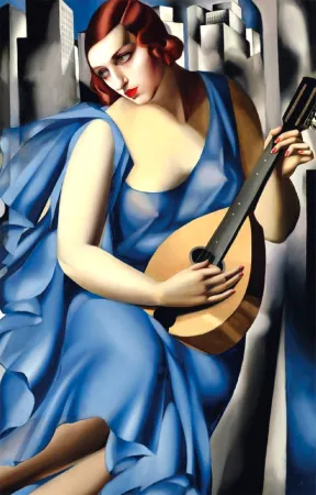 Sérigraphie De Lempicka - Femme Bleue a la Guitare