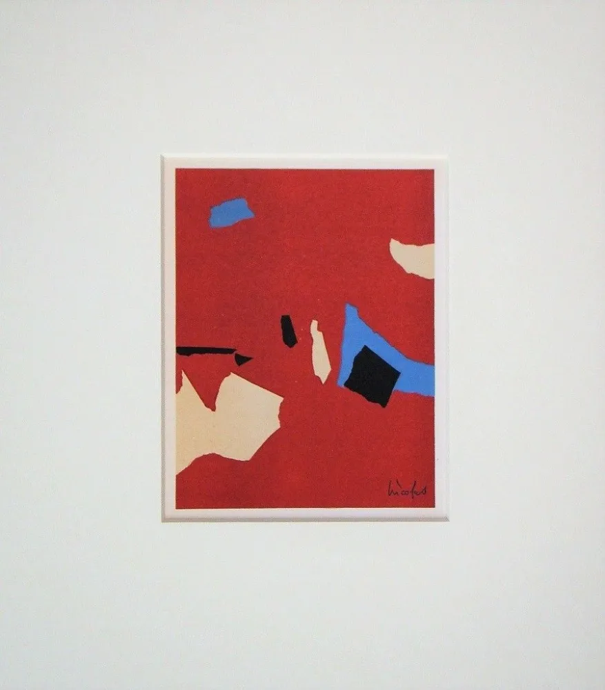 Lithographie De Stael - Composition fond rouge