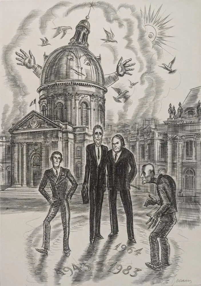 Eau-Forte Decaris - Devant l'Académie Française