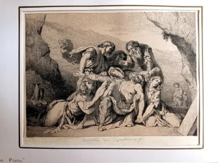 Gravure Delacroix - La Pietà, 1844- Pierre Edmond Alexandre Hédouin, Gravure, epreuve d'artiste, 1844