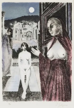 Sérigraphie Delvaux - Paul Delvaux (1897–1994) – La Reine de Saba – Silkscreen print on tissue paper – 1982