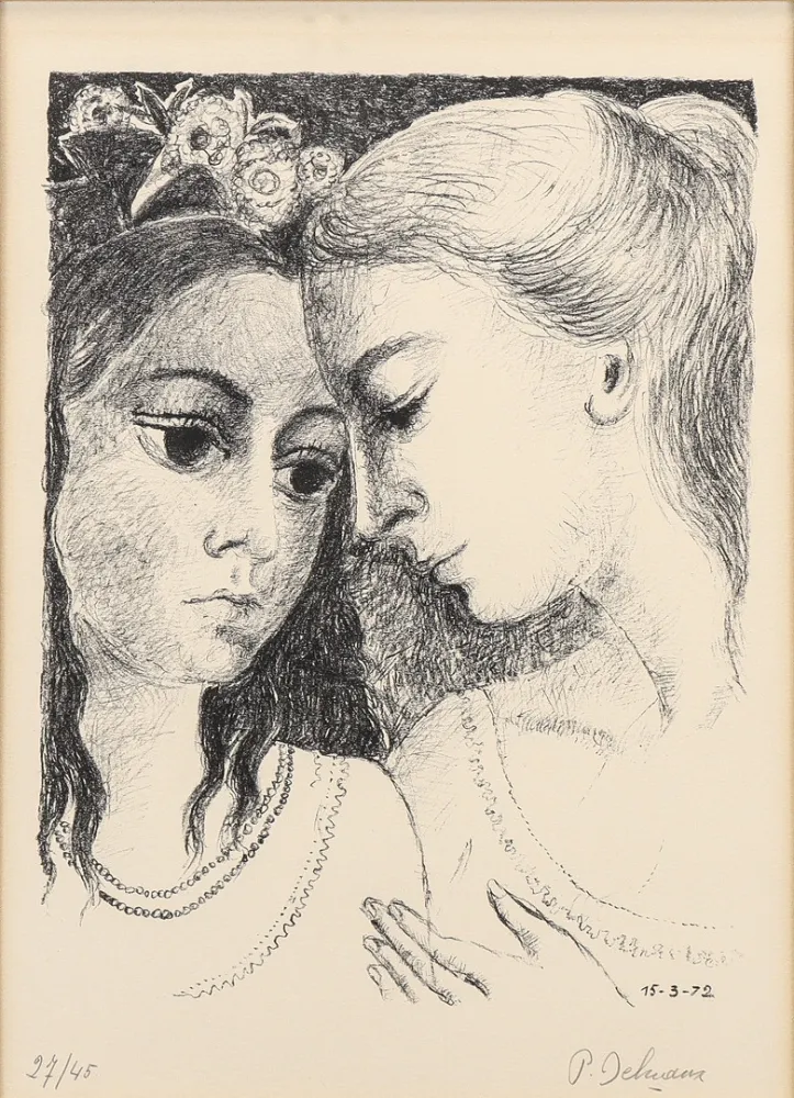 Lithographie Delvaux - Paul Delvaux (1897–1994) - Secrets - Lithograph on Arches paper - 1972