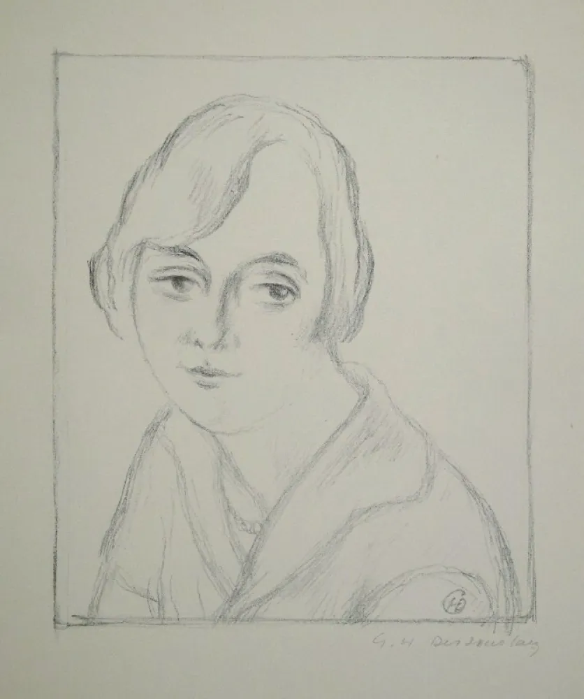 Lithographie Dessouslavy - Portrait d’une jeune femme. 