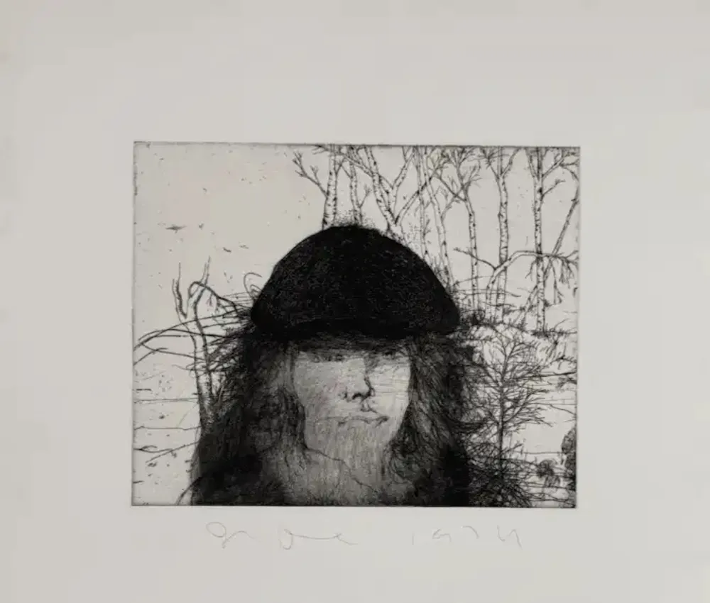 Eau-Forte Dine - Self portrait in a Flat Cap