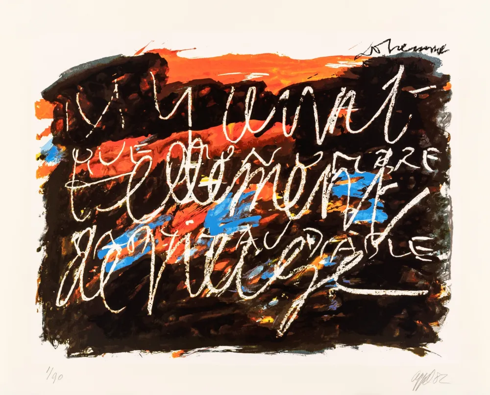 Sérigraphie Dotremont - Il y avait / tellement / de neige / que mon ombre / partit au diable