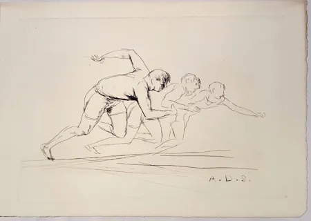 Gravure Dunoyer De Segonzac - Départ de course de 100 mètres,