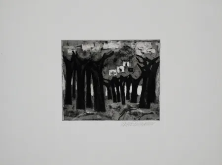 Aquatinte Edelmann - Bäume am See