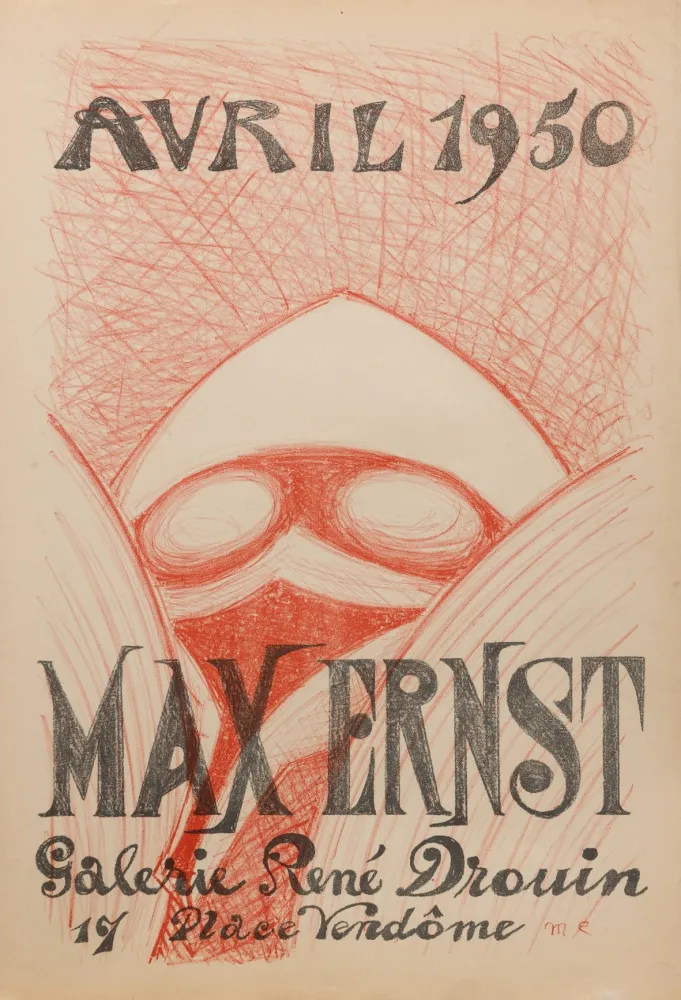 Lithographie Ernst - MASQUE. [Affiche pour une exposition à la galerie René Drouin]