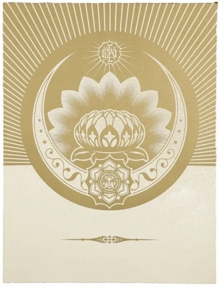 Sérigraphie Fairey - Obey Lotus Crescent (White / Gold)