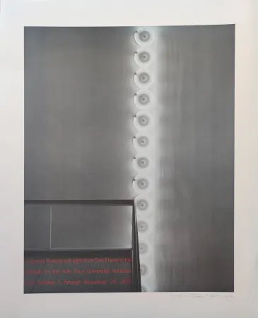 Sérigraphie Flavin - “cornered fl uorescent light from Dan Flavin in the institute for the Arts, Rice University,  Houston, from October 5 through November 26, 1972