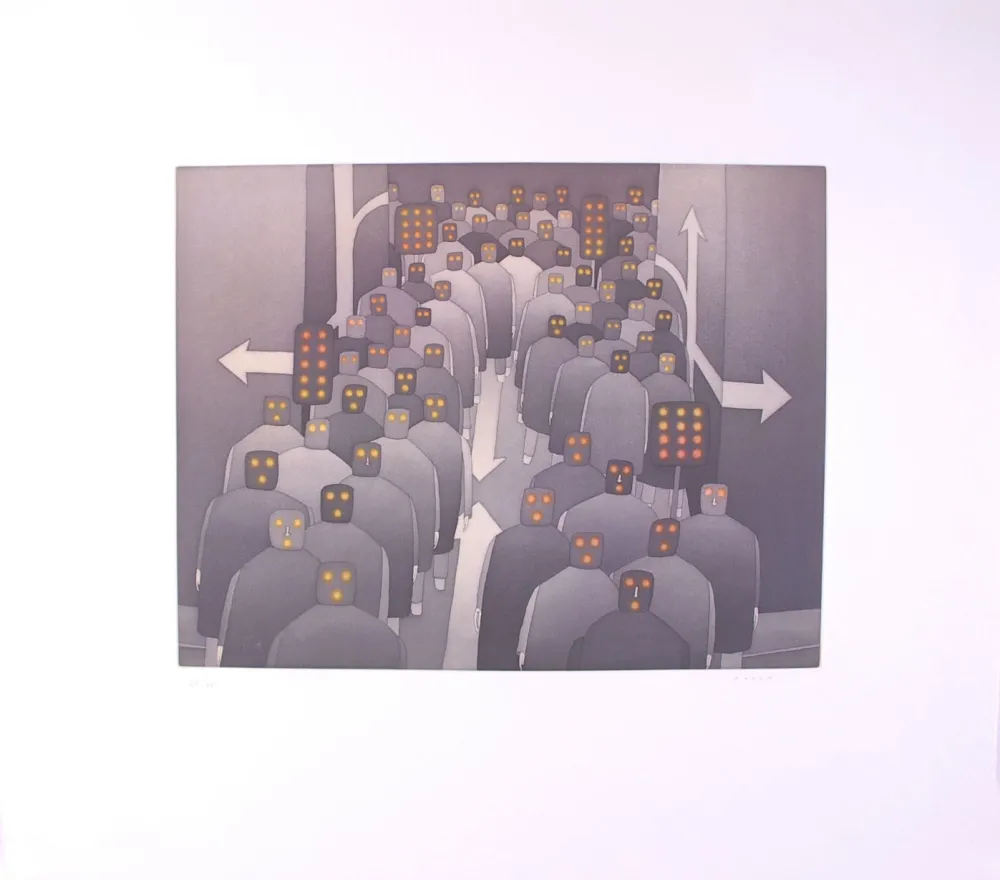 Eau-Forte Et Aquatinte Folon - The Crowd II - La Foule II