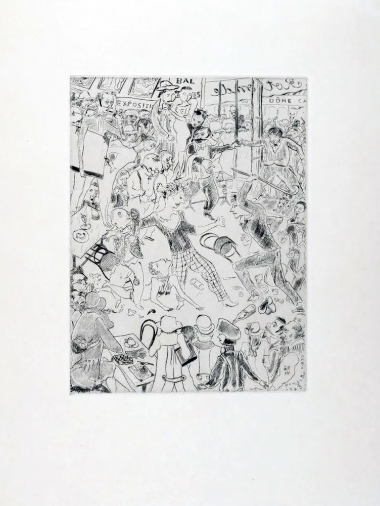 Eau-Forte Foujita - À LA ROTONDE. Tableaux de Paris 1927. Gravure originale.