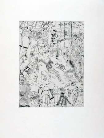 Eau-Forte Foujita - À LA ROTONDE. Tableaux de Paris 1927. Gravure originale.