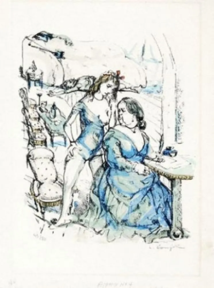 Lithographie Foujita - Le mesangre (deux femmes)