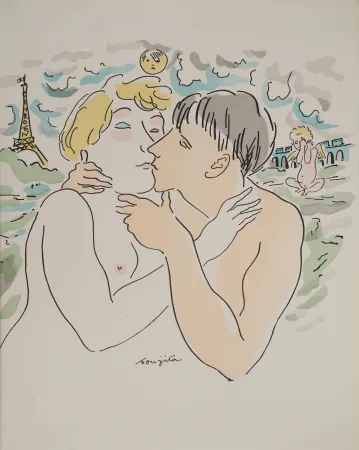 Gravure Foujita - Les amoureux à Paris
