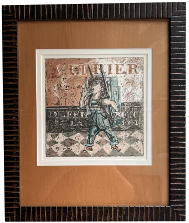 Gravure Sur Bois Foujita - VITRIER. Bois en couleurs pour 