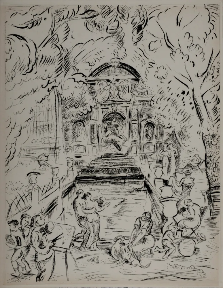 Gravure Friesz - Paris 1937 : Quartier Latin, 1937