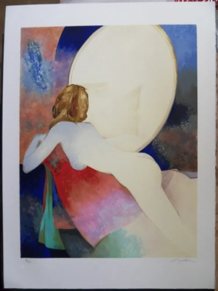 Lithographie Gaveau - Nu au miroir