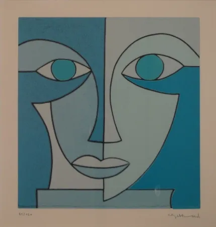 Linogravure Gebhard - Blauer Kopf