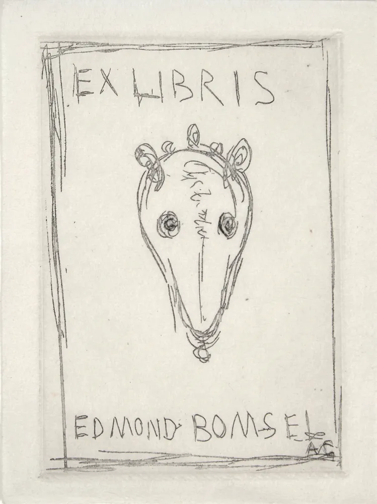 Pointe-Sèche Giacometti - EX-LIBRIS EDMOND BOMSEL. Pointe-sèche originale monogrammée (1961)