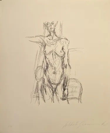 Lithographie Giacometti - Femme Nue Debout avec le bras drout levé - signed