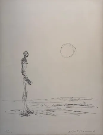 Lithographie Giacometti - Homme debout et Soleil 