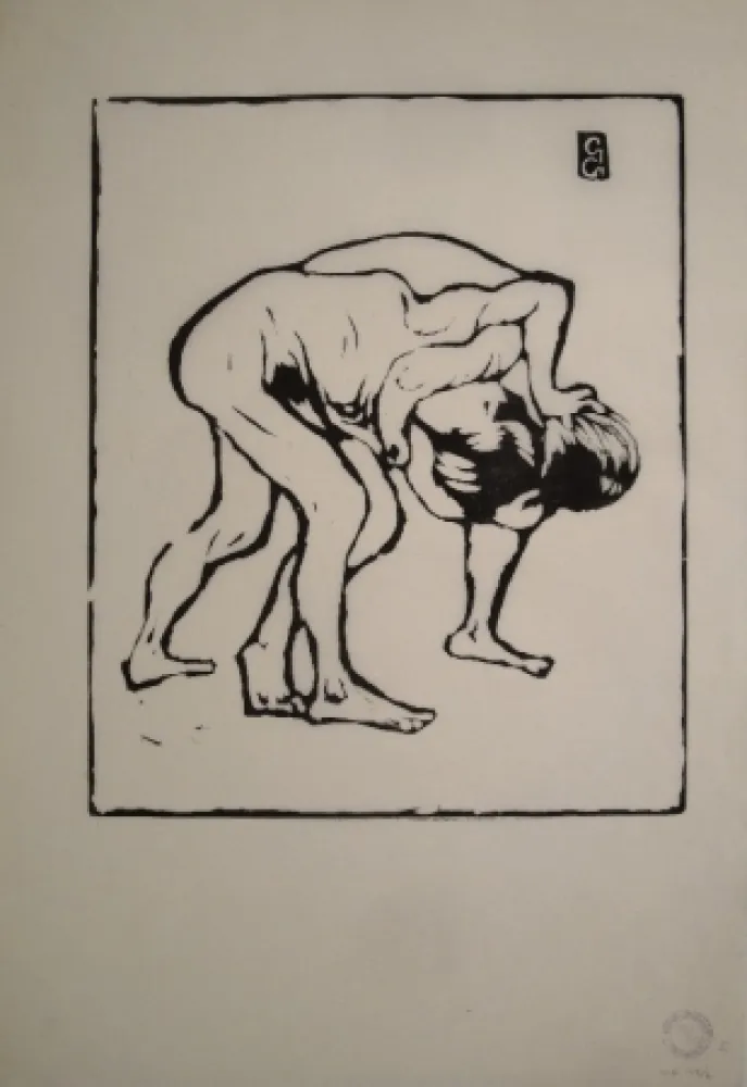 Gravure Sur Bois Giacometti - La Lotta I. – Ringende Knaben. – Diego und Alberto