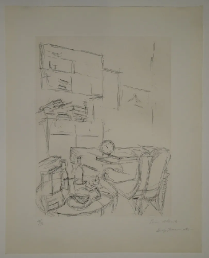 Eau-Forte Giacometti - Le Réveil dans la chambre rue Hippolyte Maindron / Le Réveille-matin (The Alarm Clock). 