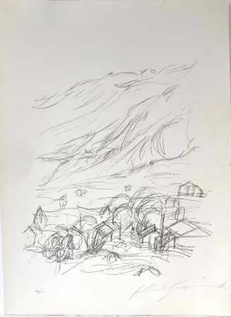 Lithographie Giacometti - Paysage à Stampa. 1963.