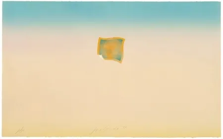 Lithographie Goode - Untitled (small orange photo on peach and blue background)