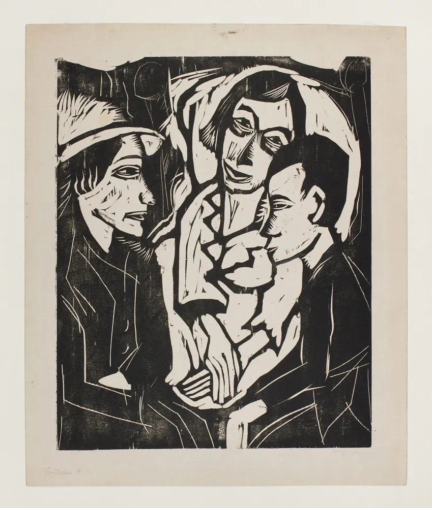 Gravure Sur Bois Gothein - Drei Menschen im Gespräch (Three People in Conversation)