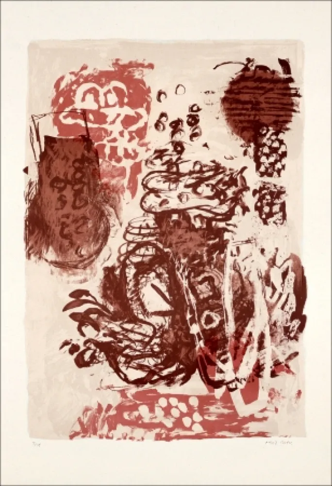 Lithographie Grau - Rose et marron