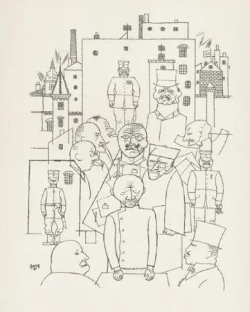 Lithographie Grosz - Er hat Hinderburg verspottet