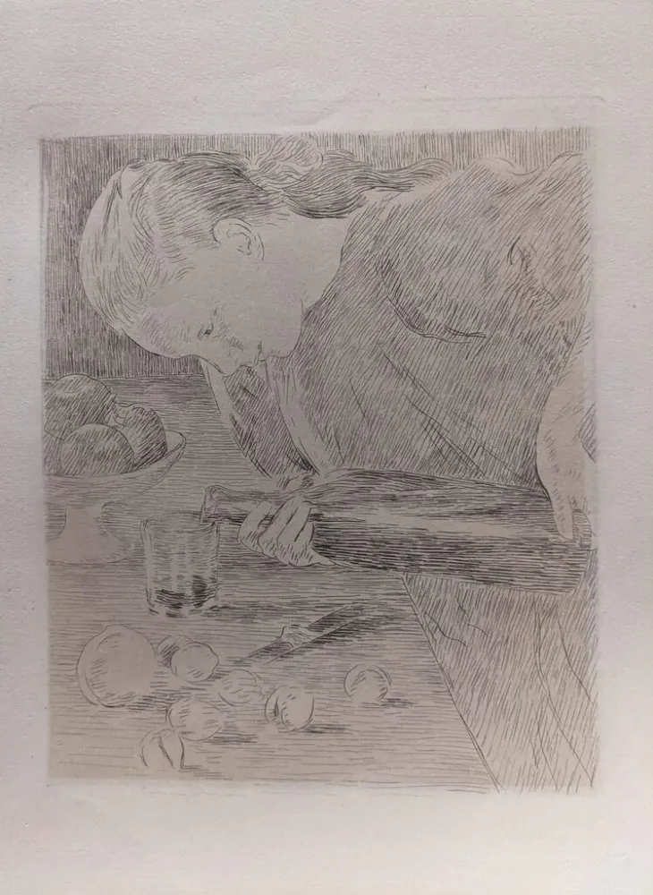 Gravure Guiguet - L'Enfant à la Bouteille