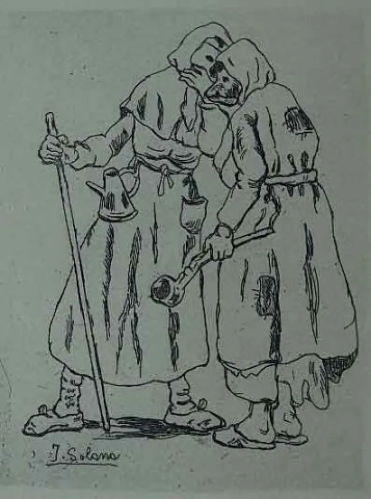 Eau-Forte Gutiérrez Solana  - Máscaras hablándose al oido