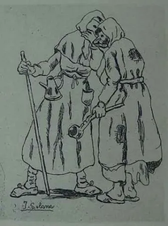 Eau-Forte Gutiérrez Solana  - Máscaras hablándose al oido