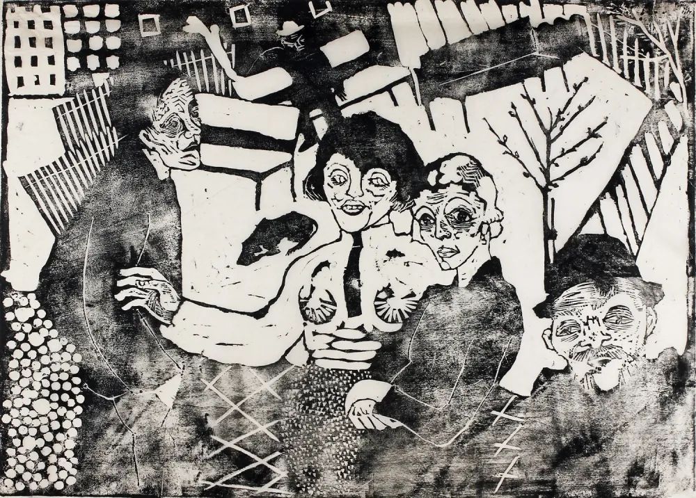 Gravure Sur Bois Hamerschlag - Im Hof (In the Courtyard)