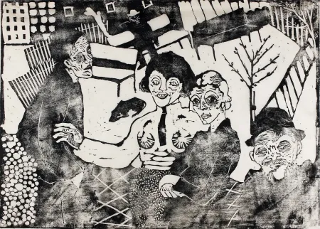 Gravure Sur Bois Hamerschlag - Im Hof (In the Courtyard)