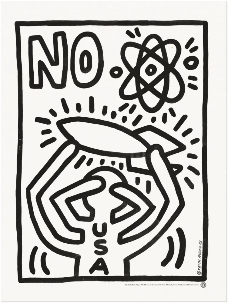 Sérigraphie Haring - Anti Missile Demo Poster