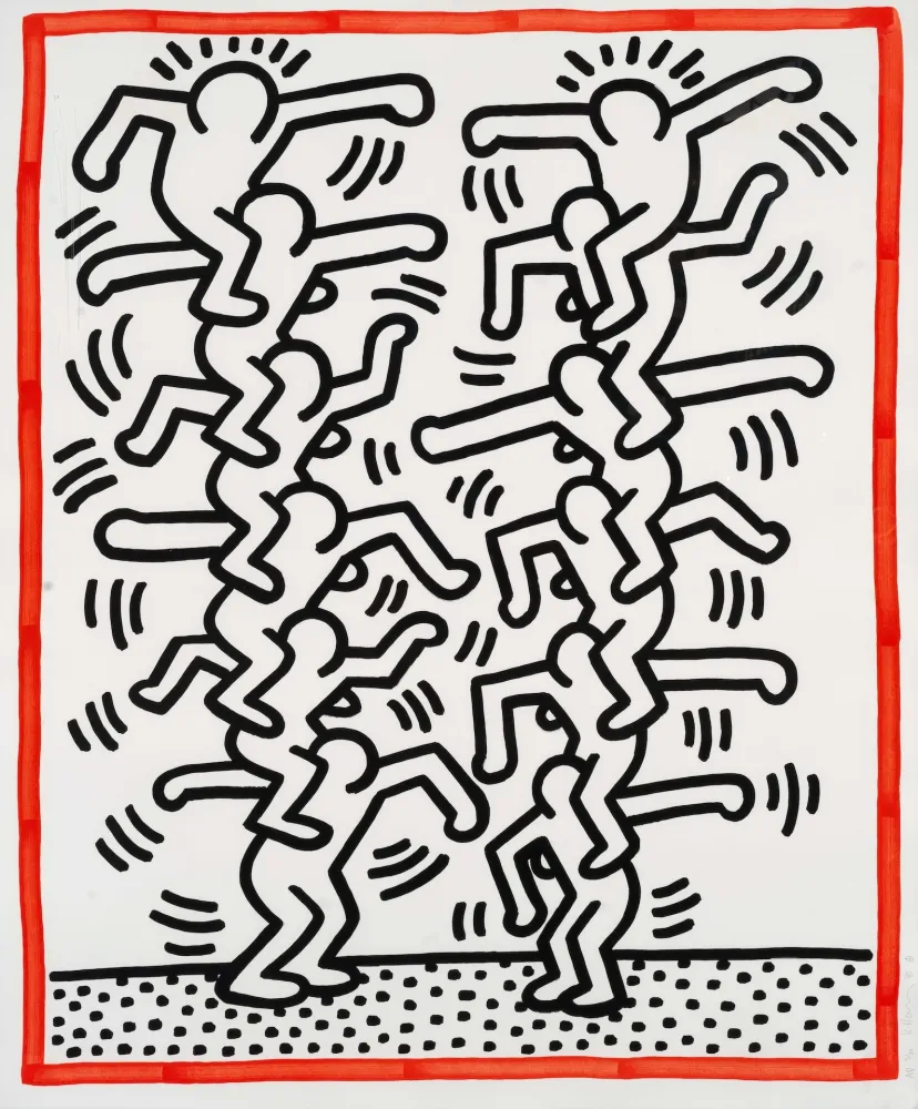 Lithographie Haring - Untitled (People ladder)