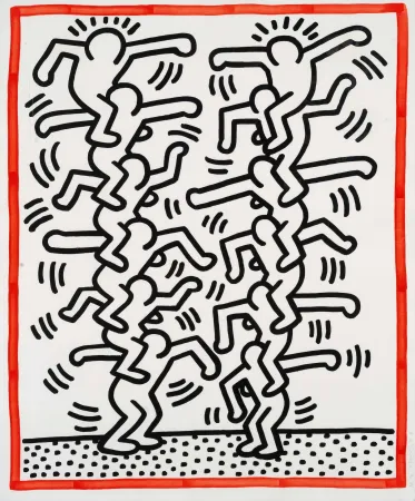Lithographie Haring - Untitled (People ladder)