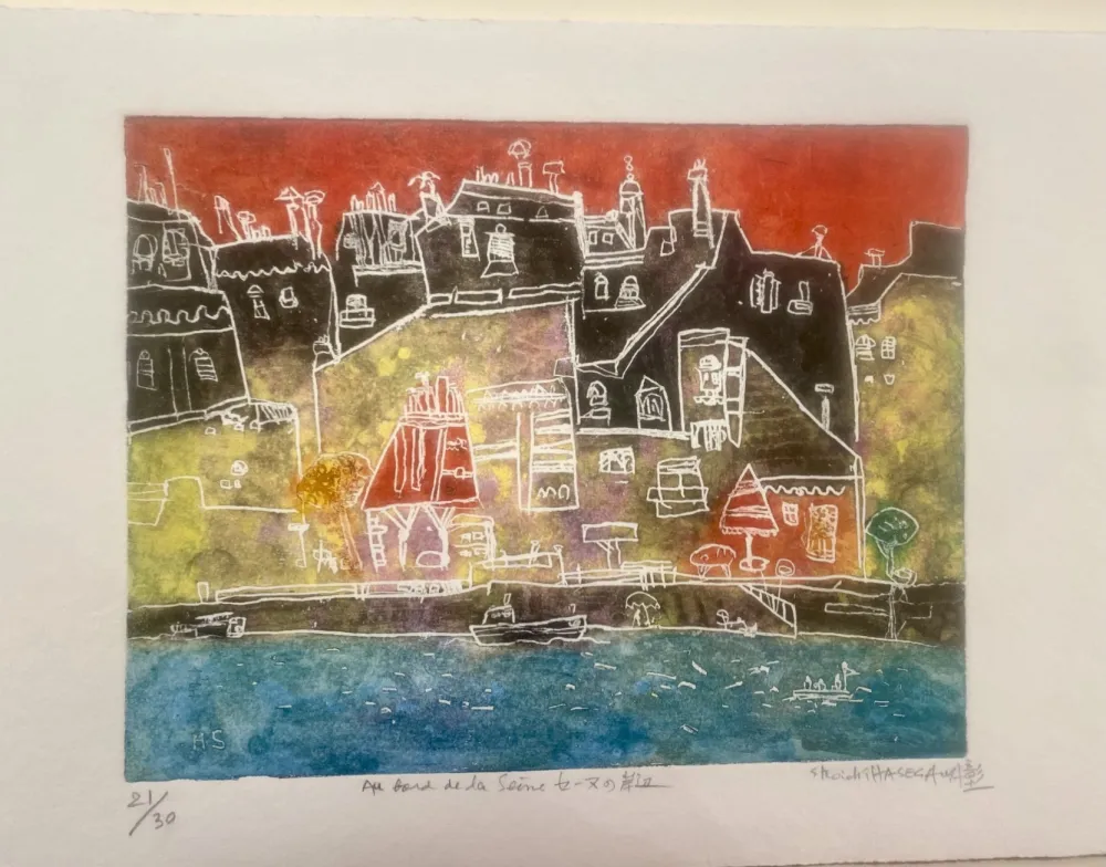 Gravure Hasegawa - Au bord de la seine 